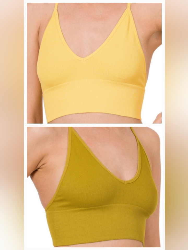 2 Zenana Outfitters Seamless Ribbed Bra Tops Nwot Dusty Banana & Olive Mustard